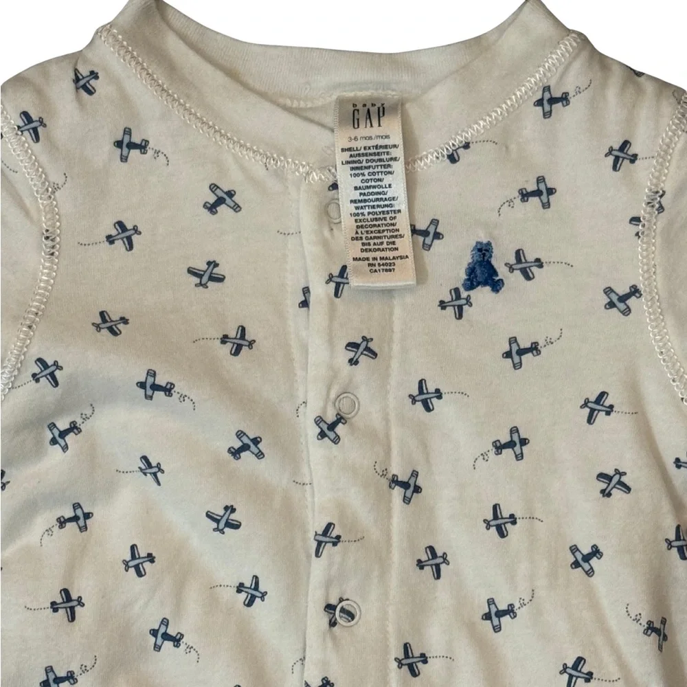 Gap Blue and White Quilted‎ Airplanes One Piece Size 3/6 Months